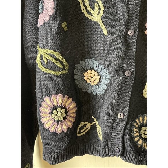 Paul Harris Design Womens Sweater S Embroidered  Blue Floral Grandmacore - Picture 6 of 10